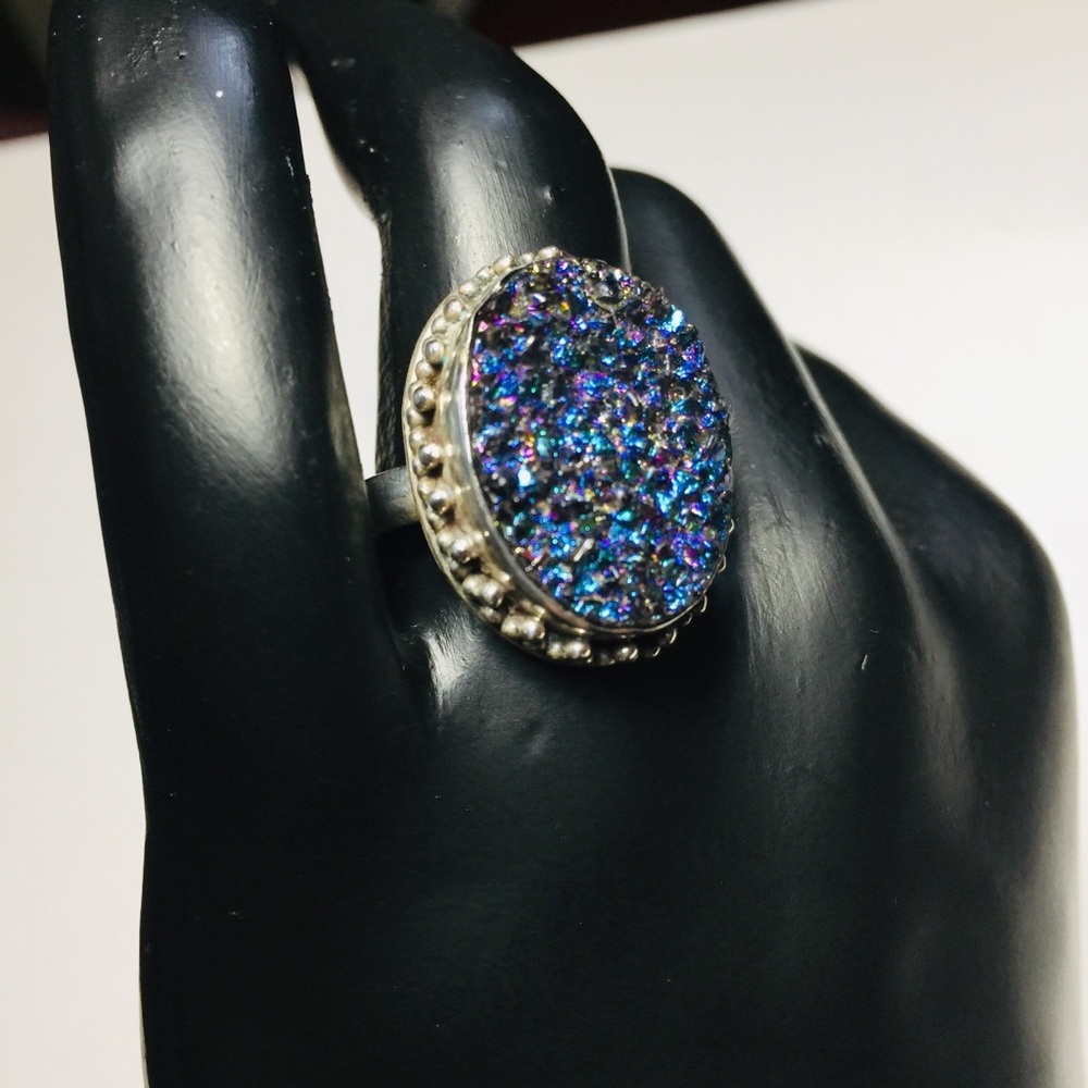 Druzy & 925 Silver Ring